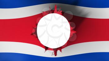 Hole cut in the flag of Costa Rica, white background, 3d rendering