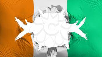 Cote dIvoire flag with a big hole, white background, 3d rendering