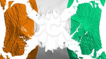 Cote dIvoire torn flag fluttering in the wind, over white background, 3d rendering