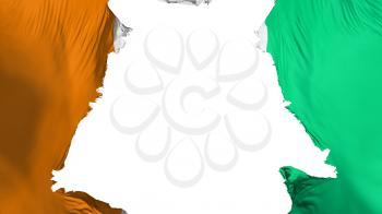 Cote dIvoire flag ripped apart, white background, 3d rendering