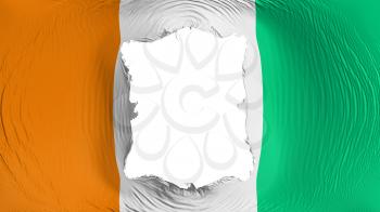 Square hole in the Cote dIvoire flag, white background, 3d rendering