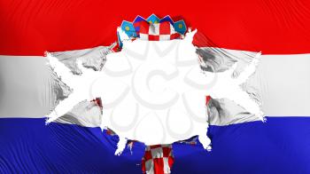 Croatia flag with a big hole, white background, 3d rendering