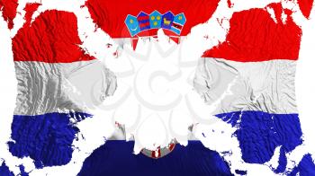 Croatia torn flag fluttering in the wind, over white background, 3d rendering