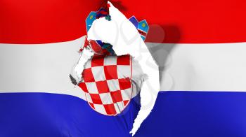Damaged Croatia flag, white background, 3d rendering