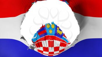 Big hole in Croatia flag, white background, 3d rendering