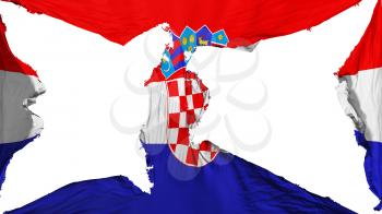 Destroyed Croatia flag, white background, 3d rendering