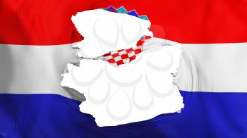 Tattered Croatia flag, white background, 3d rendering