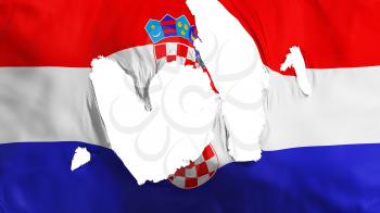 Ragged Croatia flag, white background, 3d rendering