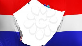 Cracked Croatia flag, white background, 3d rendering