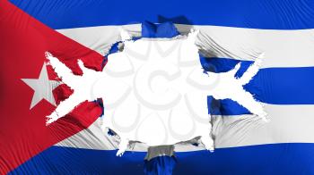 Cuba flag with a big hole, white background, 3d rendering
