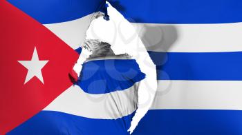 Damaged Cuba flag, white background, 3d rendering