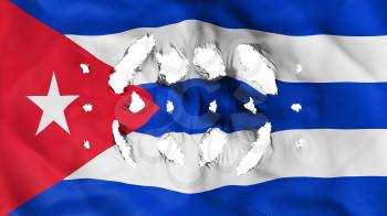 Cuba flag with a small holes, white background, 3d rendering