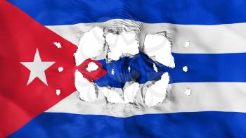 Holes in Cuba flag, white background, 3d rendering