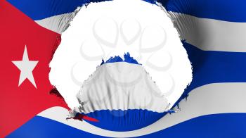 Big hole in Cuba flag, white background, 3d rendering