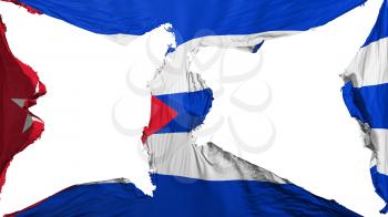 Destroyed Cuba flag, white background, 3d rendering