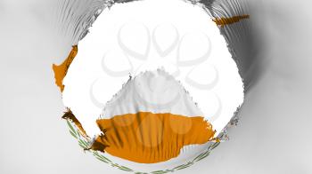 Big hole in Cyprus flag, white background, 3d rendering