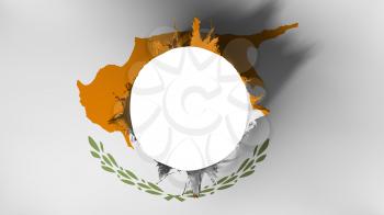 Hole cut in the flag of Cyprus, white background, 3d rendering