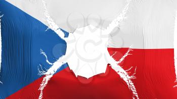 Czech Republic flag with a hole, white background, 3d rendering