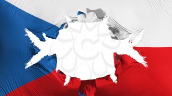 Czech Republic flag with a big hole, white background, 3d rendering