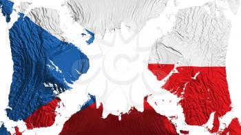 Czech Republic torn flag fluttering in the wind, over white background, 3d rendering