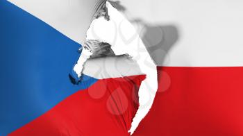 Damaged Czech Republic flag, white background, 3d rendering