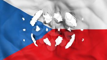 Czech Republic flag with a small holes, white background, 3d rendering