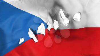 Czech Republic flag perforated, bullet holes, white background, 3d rendering