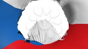 Big hole in Czech Republic flag, white background, 3d rendering