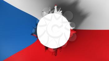 Hole cut in the flag of Czech Republic, white background, 3d rendering