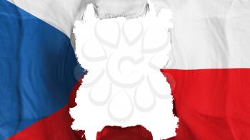 Ripped Czech Republic flying flag, over white background, 3d rendering