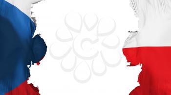 Blasted Czech Republic flag, against white background, 3d rendering