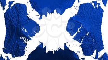 Deep blue color torn flag fluttering in the wind, over white background, 3d rendering