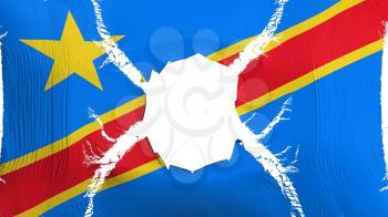 Democratic Republic of Congo Kinshasa flag with a hole, white background, 3d rendering