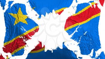 Democratic Republic of Congo Kinshasa torn flag fluttering in the wind, over white background, 3d rendering