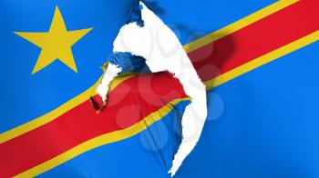 Damaged Democratic Republic of Congo Kinshasa flag, white background, 3d rendering