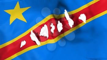 Democratic Republic of Congo Kinshasa flag perforated, bullet holes, white background, 3d rendering
