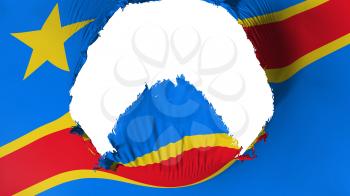 Big hole in Democratic Republic of Congo Kinshasa flag, white background, 3d rendering