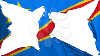 Destroyed Democratic Republic of Congo Kinshasa flag, white background, 3d rendering