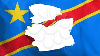 Tattered Democratic Republic of Congo Kinshasa flag, white background, 3d rendering