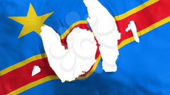 Ragged Democratic Republic of Congo Kinshasa flag, white background, 3d rendering
