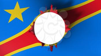 Hole cut in the flag of Democratic Republic of Congo Kinshasa, white background, 3d rendering