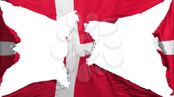 Destroyed Denmark flag, white background, 3d rendering