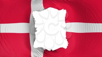 Square hole in the Denmark flag, white background, 3d rendering