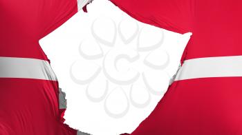 Cracked Denmark flag, white background, 3d rendering