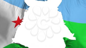 Djibouti flag ripped apart, white background, 3d rendering