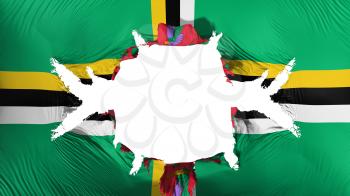 Dominica flag with a big hole, white background, 3d rendering