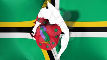 Damaged Dominica flag, white background, 3d rendering
