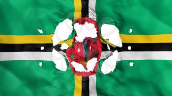 Holes in Dominica flag, white background, 3d rendering