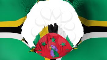 Big hole in Dominica flag, white background, 3d rendering