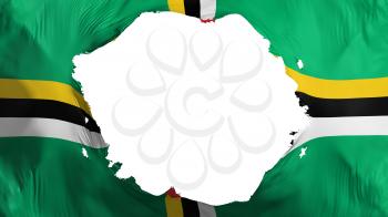 Broken Dominica flag, white background, 3d rendering